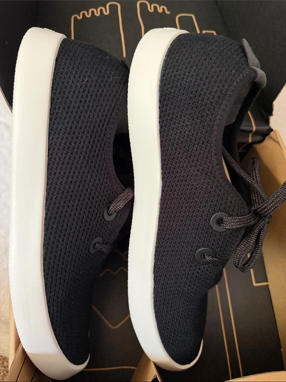 allbirds Men's Black Knit Lace-Up Sneakers with White Sole